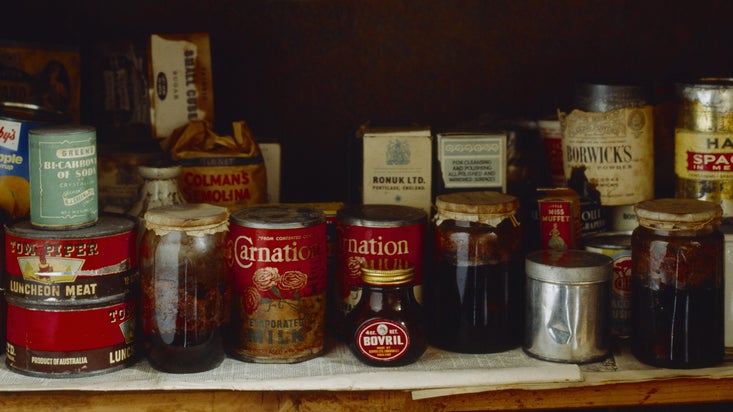 Tins in the Straw's kitchen cupboard